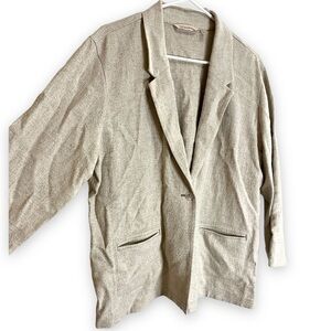 Soft surroundings linen blend cream minimalist button blazer size xl